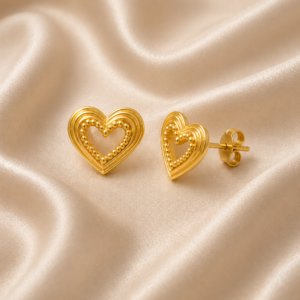 brincos golden heart elegance em aço inoxidável